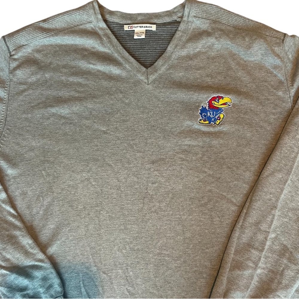 Cutter & Buck Gray Men's Sweater with Kansas Jayhawks Logo XXL - Picture 3 of 6